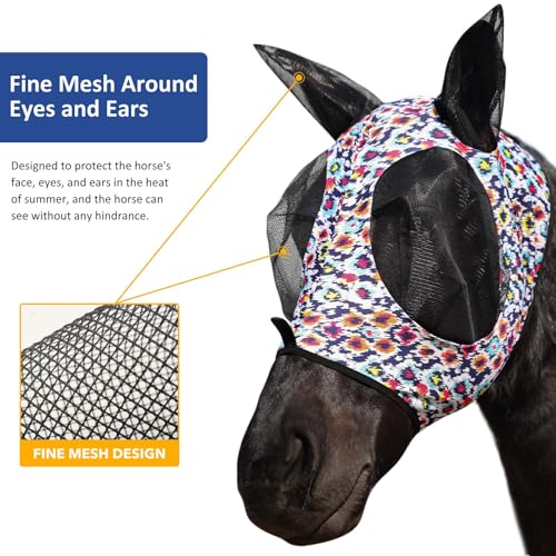 Super Comfort Stretchy Fly Mask Large Eye Space with UV Protection Soft on Skin with Breathability Geo Feather M (M / Geo Feather)