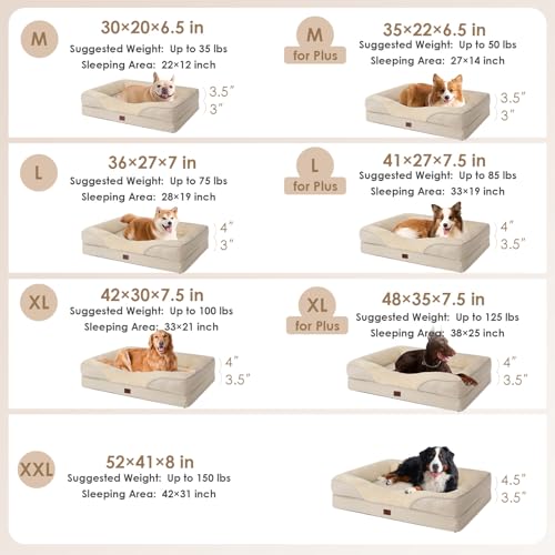 Orthopedic XXL Dog Bed for Large Dog (Beige / 52x41x8)