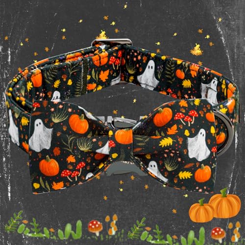 Fall Dog Collars Bow (Mushroom Ghost / Small (Pack of 1))