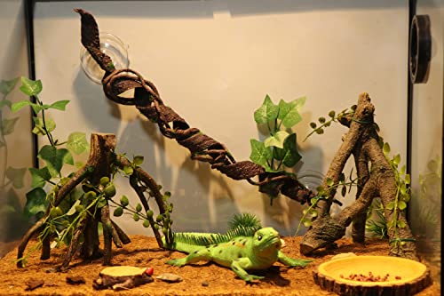 Reptile Corner Branch with Green Leaves Terrarium Desert Decoration