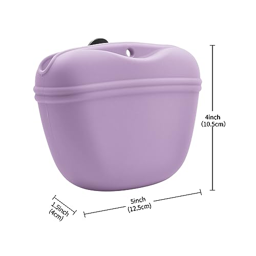 Silicone Dog Treat Pouch with Clicker Magnetic Closure Secure Clip (2 Pack / Lake Blue + Hibiscus)