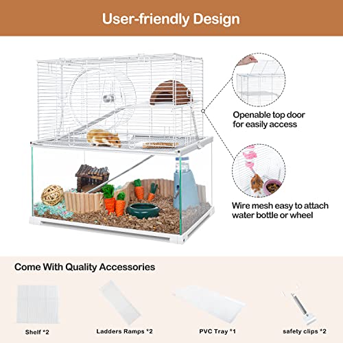 3 Tiers Large Hamster Cages Glass (20"L x 12"W x 20"H)
