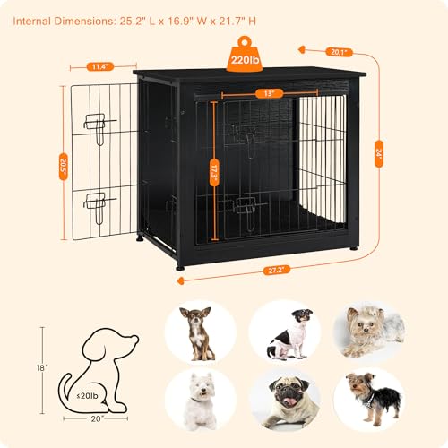 27" Dog Crate Furniture (Black / 27.2"L x 20.1"W x 23.6"H)