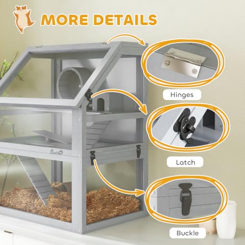 Wooden Hamster Cage 3 Tier for Dwarf Gerbil 24"x16"x29.5" Light Grey (Light Grey / 15.7"L x 23.6"W x 29.5"H)