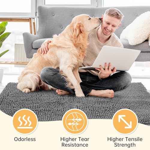 Absorbent Dog Door Mat for Muddy Paws (72"L x 24"W x 1" Th / Light Grey)