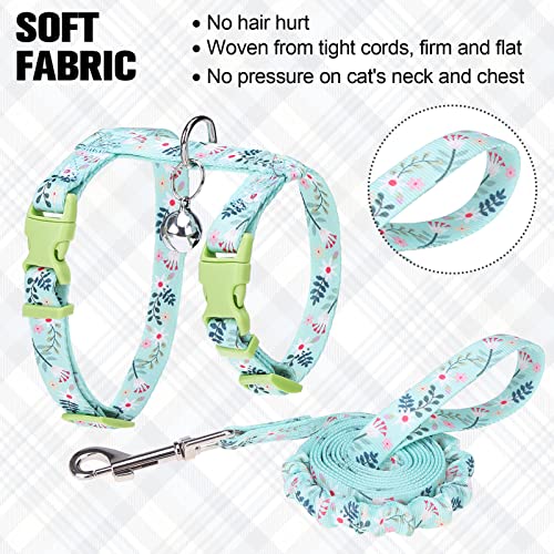 Cat Harness and Leash Set (Medium(Chest: 14"-22") / Green Flower)
