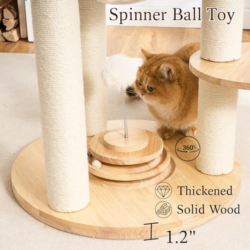 Wood Modern Cat Tree (62 Inch-Turntable-White)