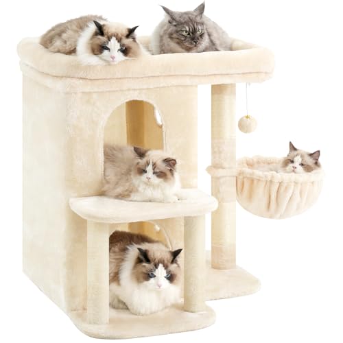 26.3" Cat Tree for Large Cats with Big Perch & Dual Condos HCT204SM (Beige / 26.3 inch)