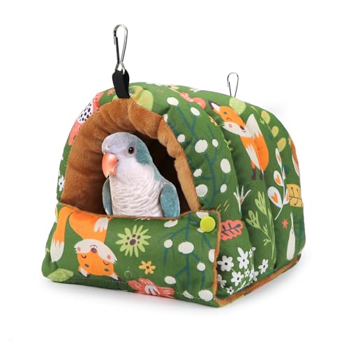 Bird Nest House Winter Warm Snuggle Hut Bird Bed Hanging Hammock for Parrots Budgies Parakeets Caique Senegal Cockatiels Conures (Medium / Green)