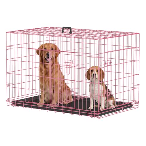 Dog Crate for Large Dogs 42 Inch Folding Kennel Metal Pet Cage Pink (Pink / 42.0"L x 26.0"W x 28.0"H)