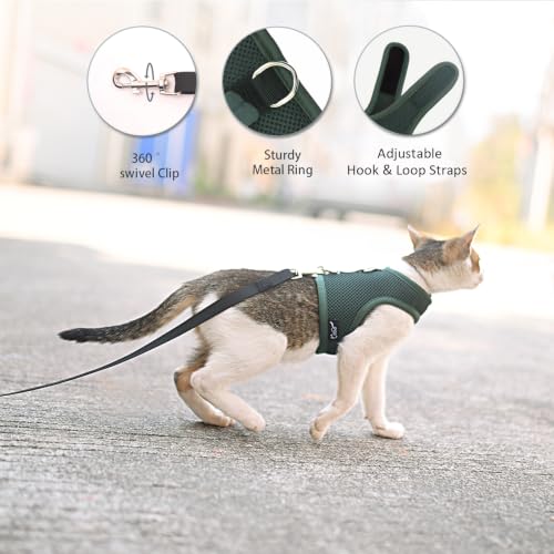 Cat Harness and Leash Set for Walking Escape Proof (Green / L 8-12 lbs)