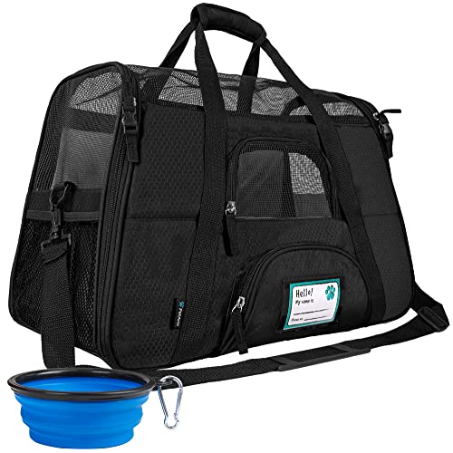 Airline Approved Pet Carrier for Cats & Small Dogs (Black / 17.0"L x 10.2"W x 11.2"H)