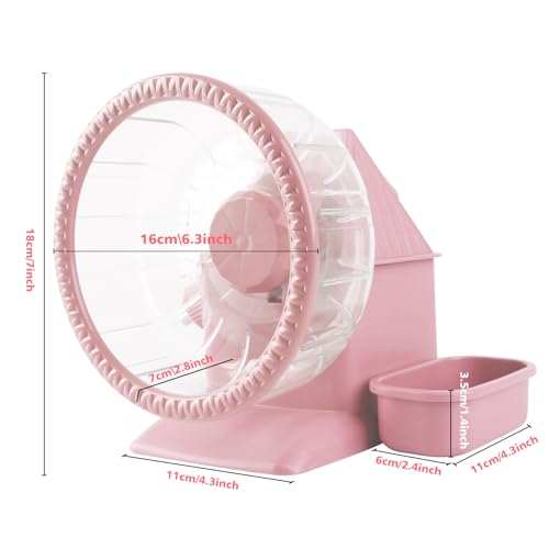 Silent Hamster Wheel Multifunctional Hamster Wheel Quite Running Spinner Wheel Accessories with Food Bowl Water Bottle for Hamsters Dwarf Gerbil (Pink)