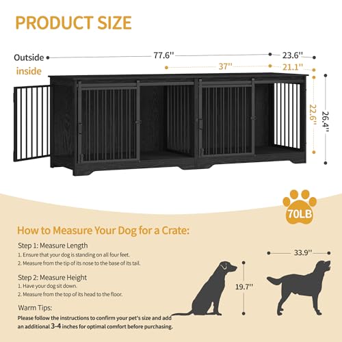 77.6" Double Dog Crate Furniture (Black / 77.6"L x 23.6"W x 26.4"H)