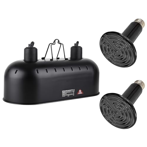 15 inch Dual Reptile Light Fixture Reptile Heat Lamp (15inch with 2PCS 150W ceramic heat emitter)
