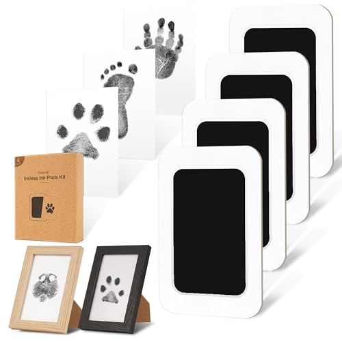 Inkless Paw Print Kit for Dogs (Black Pad,Black/Natural Wood Frame / 4-Pack,Medium)