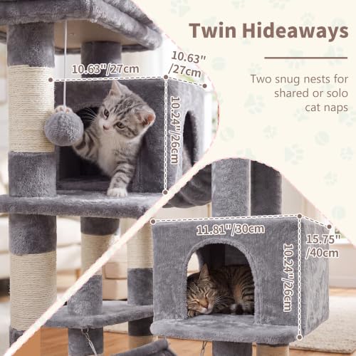 Cat Tree, 71-Inch-Tall Tower for Indoor Cats with 2 Perches HCT034W (Light Gray / 71 inch)