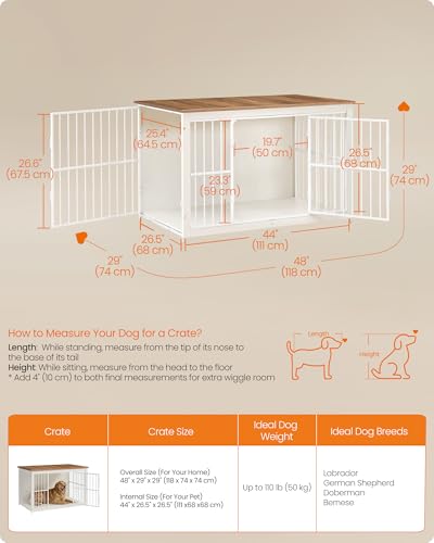 48" Dog Crate Furniture (Rustic White + Honey Brown / 48.0"L x 29.0"W x 29.0"H)