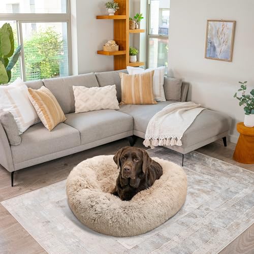 Original Calming Donut Dog Bed (Taupe Shag / Large)