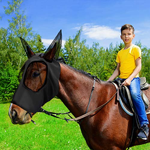4 Pcs Horse Fly Mask with Ear (Large / Purple, Blue, Pink, Black)