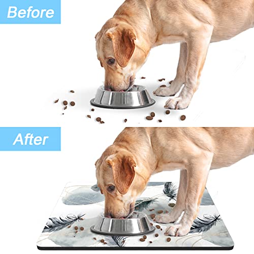Dog Food Mat 12" x 19" Absorbent Dog Cat Bowl Mat for Food and Water (Abstract Art Plume / 12"L x 12"W)
