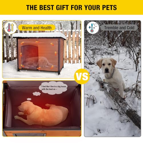 Heated Dog House Outdoor & Indoor Dog Kennel with Insulated Liner & Heating System for Winter Waterproof Large Dog Cage for Small & Medium & Large Dogs (43.3"Brown(With Insulated Liner))
