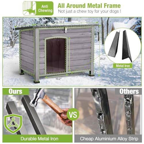 Heated Dog House Outdoor 35.5" Large Dog Kennel with Metal Frame Insulated Dog Crate Cage for Small to Medium Dogs Outside with Heater and Insulated Liner