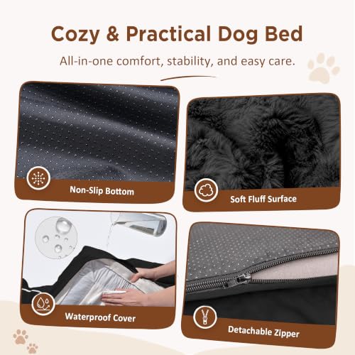 Waterproof Orthopedic Dog Beds for Large Sized Dog (38.0"L x 25.0"W x 7.0"Th / Black)