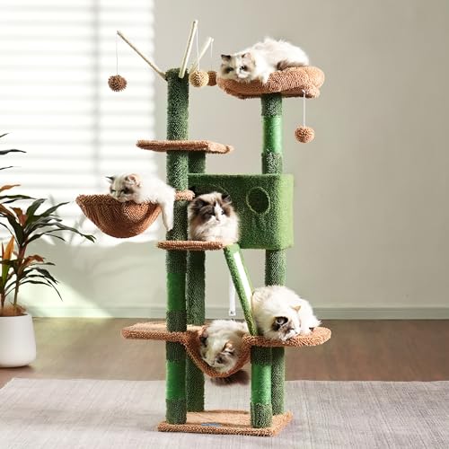 Cat Tree Tower with Padded Platform Bed (53 Inch / Cactus)