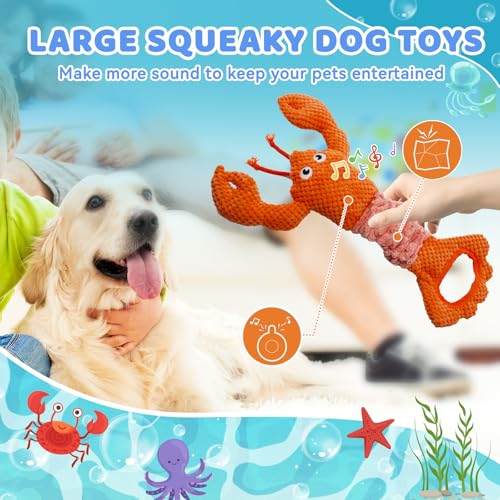 Tug of War Dog Toy Squeaky Dog Toys Interactive Lobster Puppy Toys (Orange Lobster)