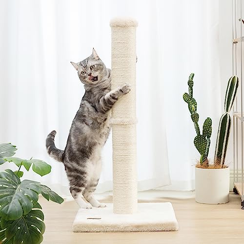 34inch Cat Scratching Post with Natural Sisal Rope 4.3Inch Large Diameter Scratcher Post Tree for Indoor Cats Beige (Beige)