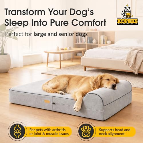 Orthopedic Memory Foam Dog Bed 7" Inch Thick Extra Large Dog Bed With Pillow Grey 50"x34"x10" Includes Waterproof Liner & Durable Removable Cover With Smart Design (Grey / XL - 50"x34"x10")