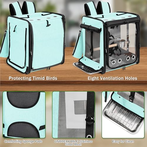 Bird Carrier with Seat Belt for Car Travel (13.5"L x 10.0"W x 15.5"H / Green)