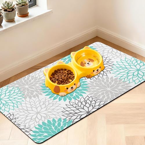 Pet Feeding Mat for Floors Waterproof Dog Mat for Food and Water Absorbent Quick Dry Non Slip mat for Cat Bowls (30"L x 17"W / Turquoise)