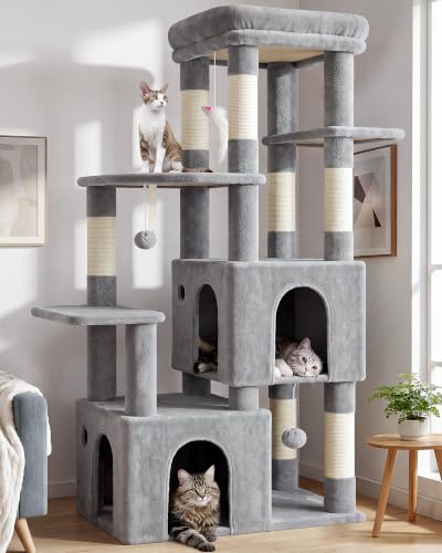 Heavy Duty Cat Trees for Big Cats Maine Coon (Light Grey / 61inch)