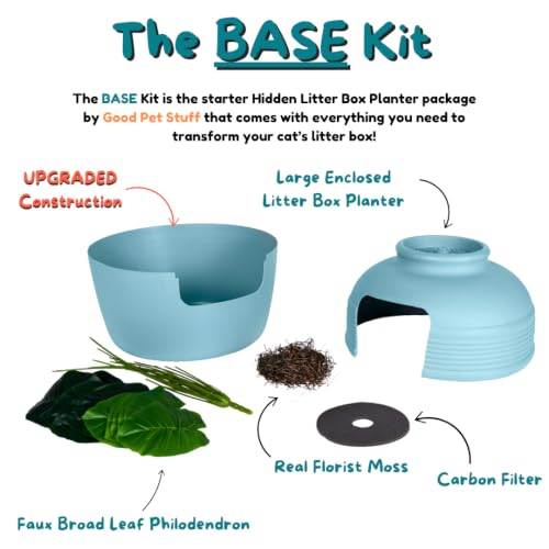 Original Hidden Litter Box Planter (Broad Leaf Philodendron / Base Kit / Coastal Blue)