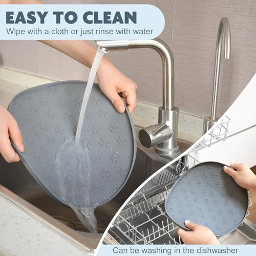 Silicone Pet Food Mat Dog Cat Feeding Bowl Mats Grey (11"L x 11"W / Gray)