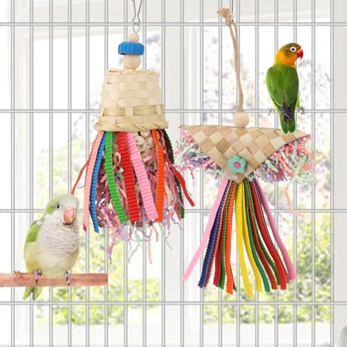 Bird Colorful Shredding Crinkles Foraging Toys Natural Sola Ball for Parrots Cockatiels Conures Budgies Senegal