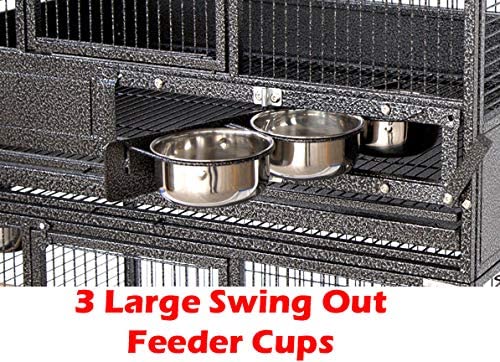 Extra Large Stackers Heavy Duty Wrought Iron Breeder Parrot Aviary Bird Breeding Rolling Cage with Side Nest Doors (Black Vein)