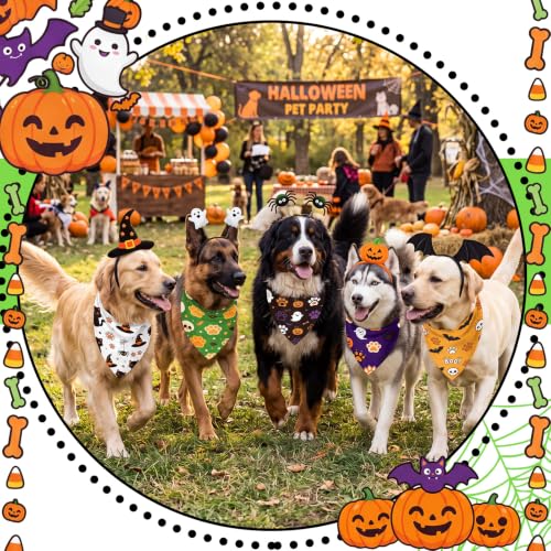 50 Pcs Halloween Dog Bandanas Bulk Cute Dog Paw Prints Pattern (Halloween Paw Print / 31.5 x 21.7 x 21.7")