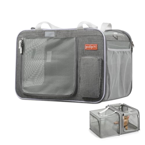 20x14x14 Expandable Large cat car Travel Carrier for 2 Cats (Grey)