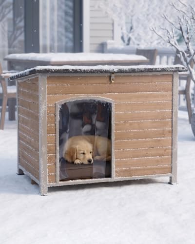 Heated Dog House Outdoor 35.5" Large Dog Kennel with Metal Frame Insulated Dog Crate Cage for Small to Medium Dogs Outside with Heater and Insulated Liner