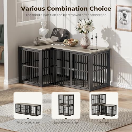 33'' Dog Crate Furniture with 3 Doors for Small to Medium Dogs (Ancient gray / 33.1"L x 22.1"W x 26.0"H)