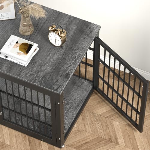 46" Heavy Duty Dog Crate Furniture for Large Dogs (Black + Gray / 46.0"L x 29.1"W x 31.1"H)