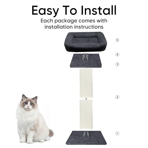 Cat Scratching Post with Plush Perch for Indoor Cats (Dark Grey)