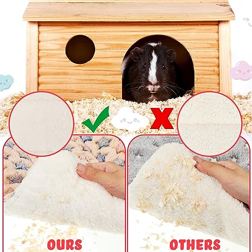 6 Pieces Guinea Pig Bed Mats with Cleaning Dustpan Brush Washable Plush Cage Lines Soft Fleece Sleeping Bedding Pads for Hamster Bunny Chinchilla Squirrel Small Animals (Cool Color)
