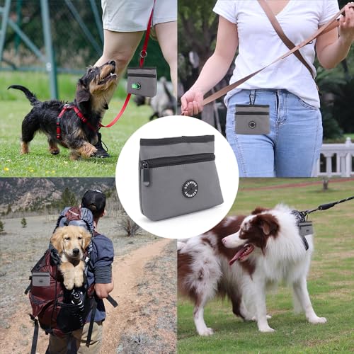Dog Treat Pouch with Pet Training Clicker (Grey)