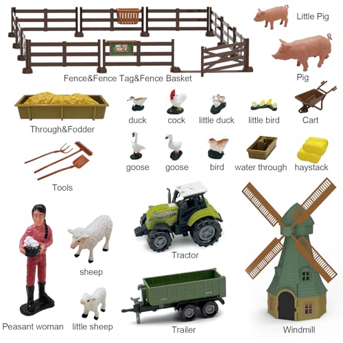 82PCS Farm Animals Toys Set Comes with Tractor Trailer (Windmill)
