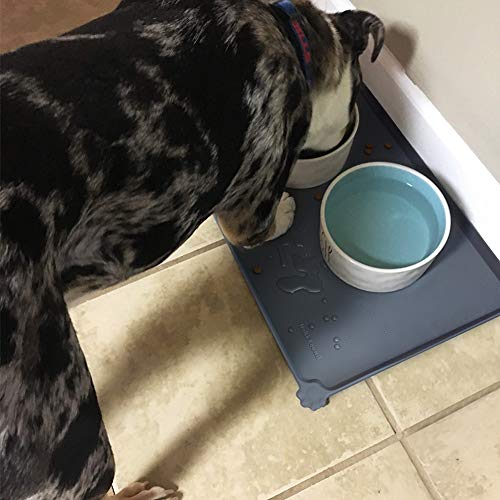 Waterproof Pet Feeding Mats with High Lips (19" x 12" / Gray)