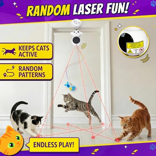 2-in-1 Interactive Laser Pointer Cat Toy & Flying Bird Wand for Indoor Cats (White)